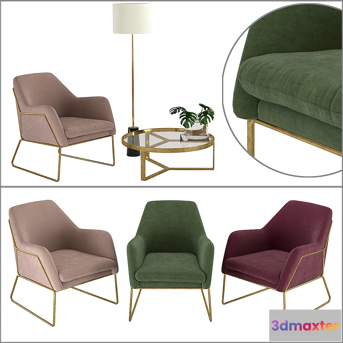 1418044 - Frame Armchair Aula Coffee Table Rita Floor Lamp by Made 3D Max