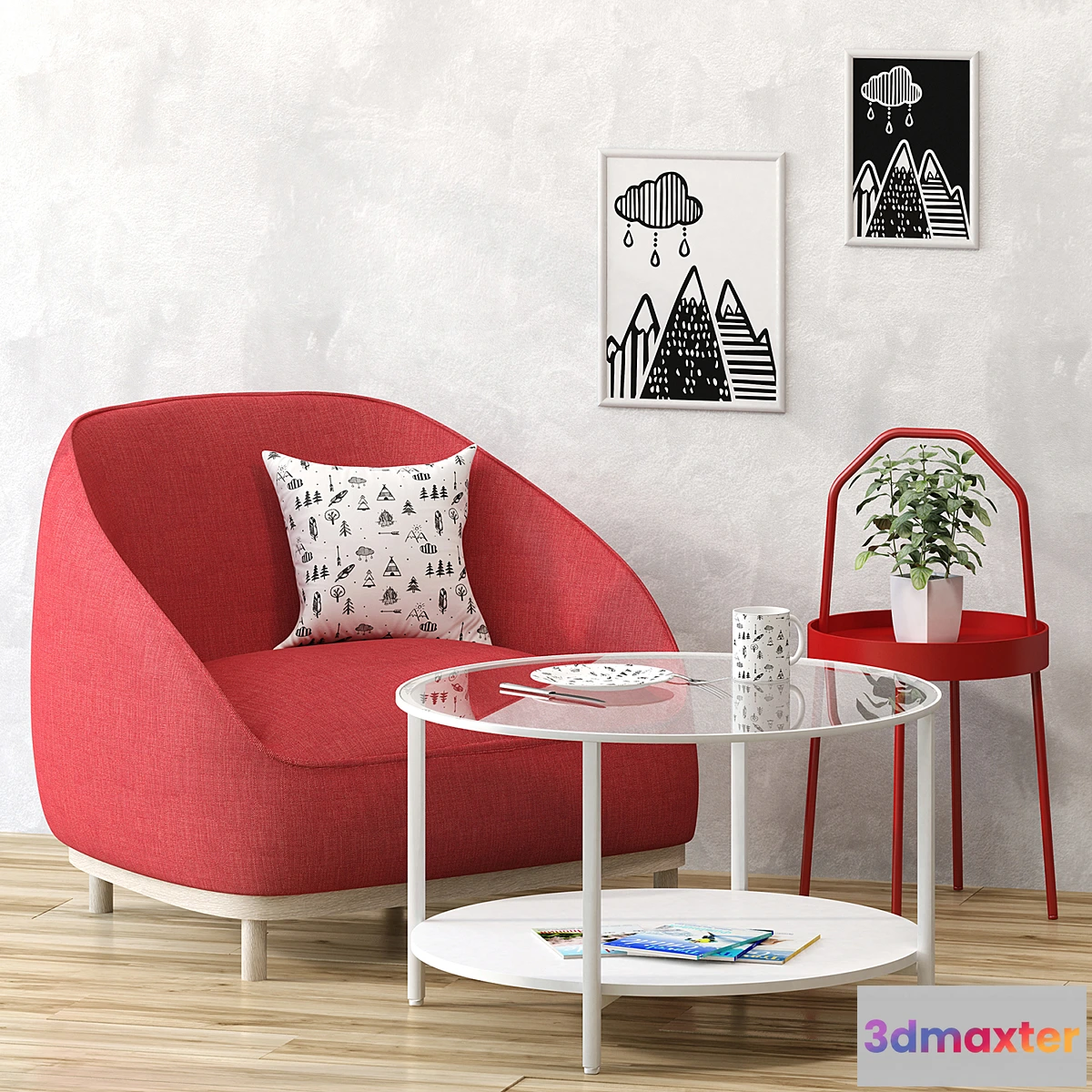 1418284 - Set red cube and Ikea 3D Max