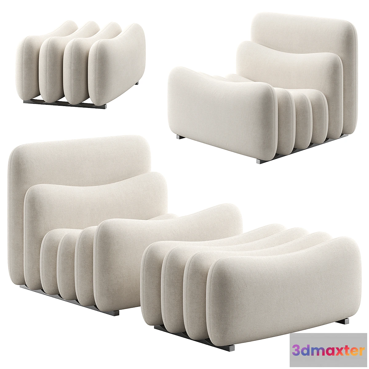 1442488 - Additional System Armchair with Footstool 3D Max