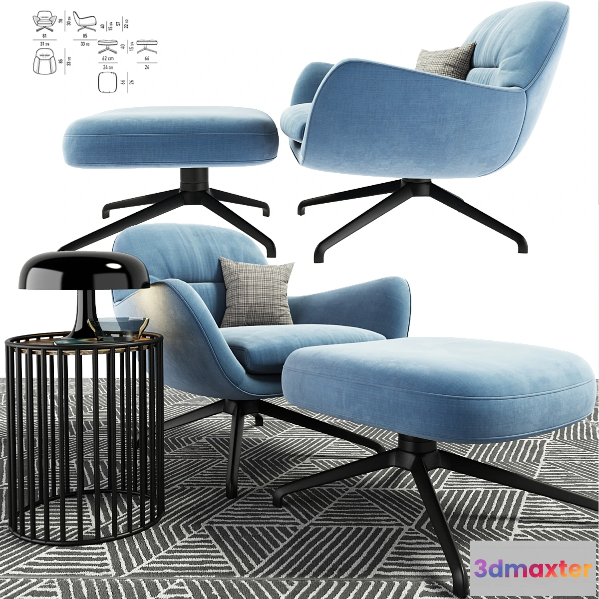 1453058 - Minotti Jensen Arm Chair Set With Carpet 3D Max