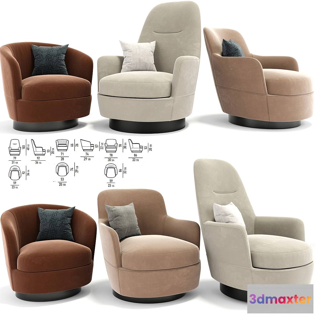1453184 - Minotti Jacques Armchair Set 3D Max