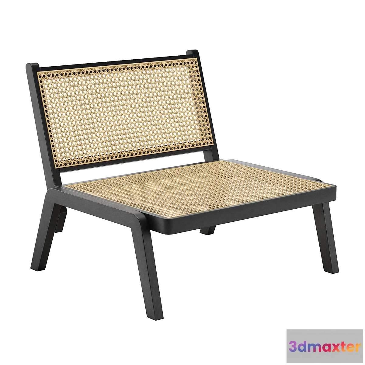 1454326 - Pembroke Solid Wood Rattan Low Lounge Chair Walnut 3D Max