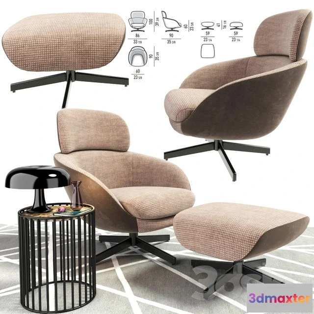 1550111 - Minotti Russell Head Arm Chair With Coffee Table 3D Max