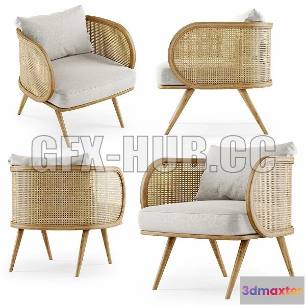 1564542 - Wooden Rattan Lounge Chair C20 by Bpoint Design 3D Max