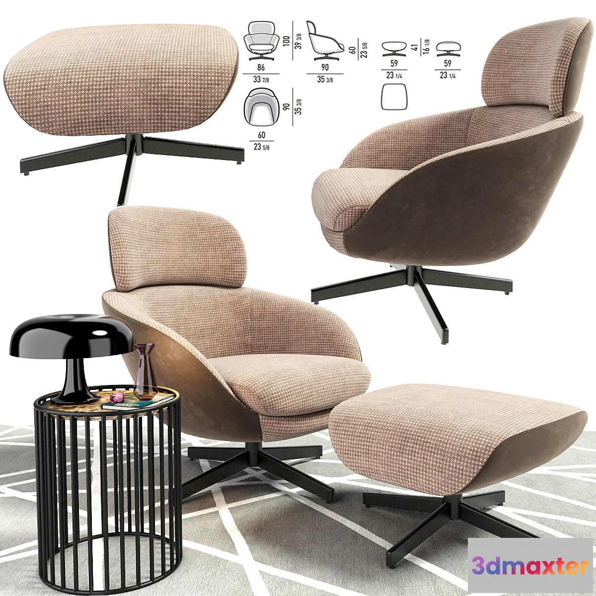 817942 - Minotti Russell Head Arm Chair With Coffee Table