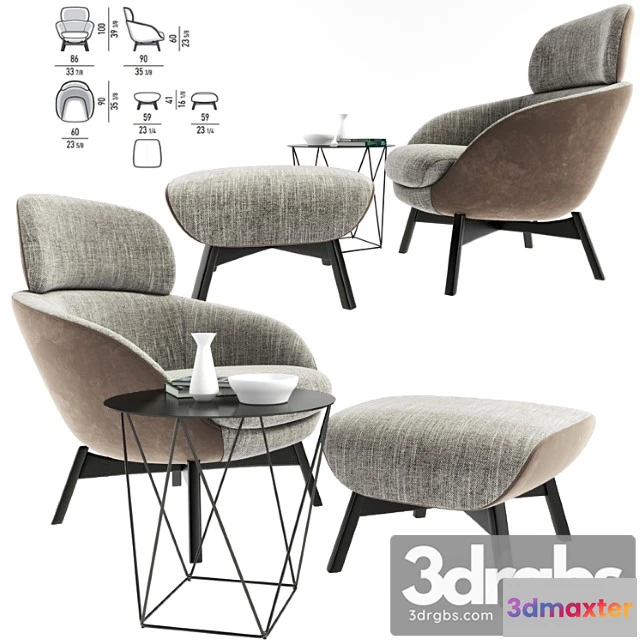 937394 - Minotti Russell Arm Chair With Coffee Table Set