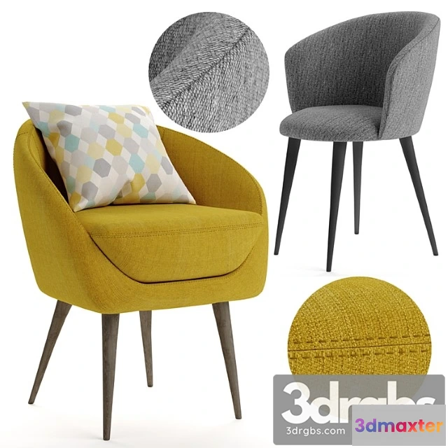 937632 - Mustard armchair witn gray stool