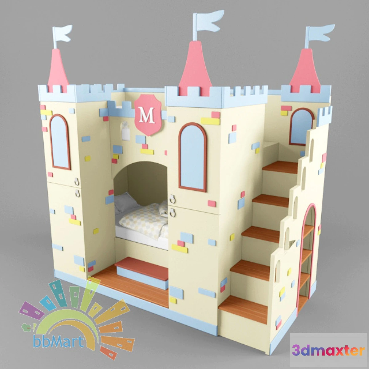 1270543 - Bunk bed children with cupboard “Castle” - No.2 3D Max