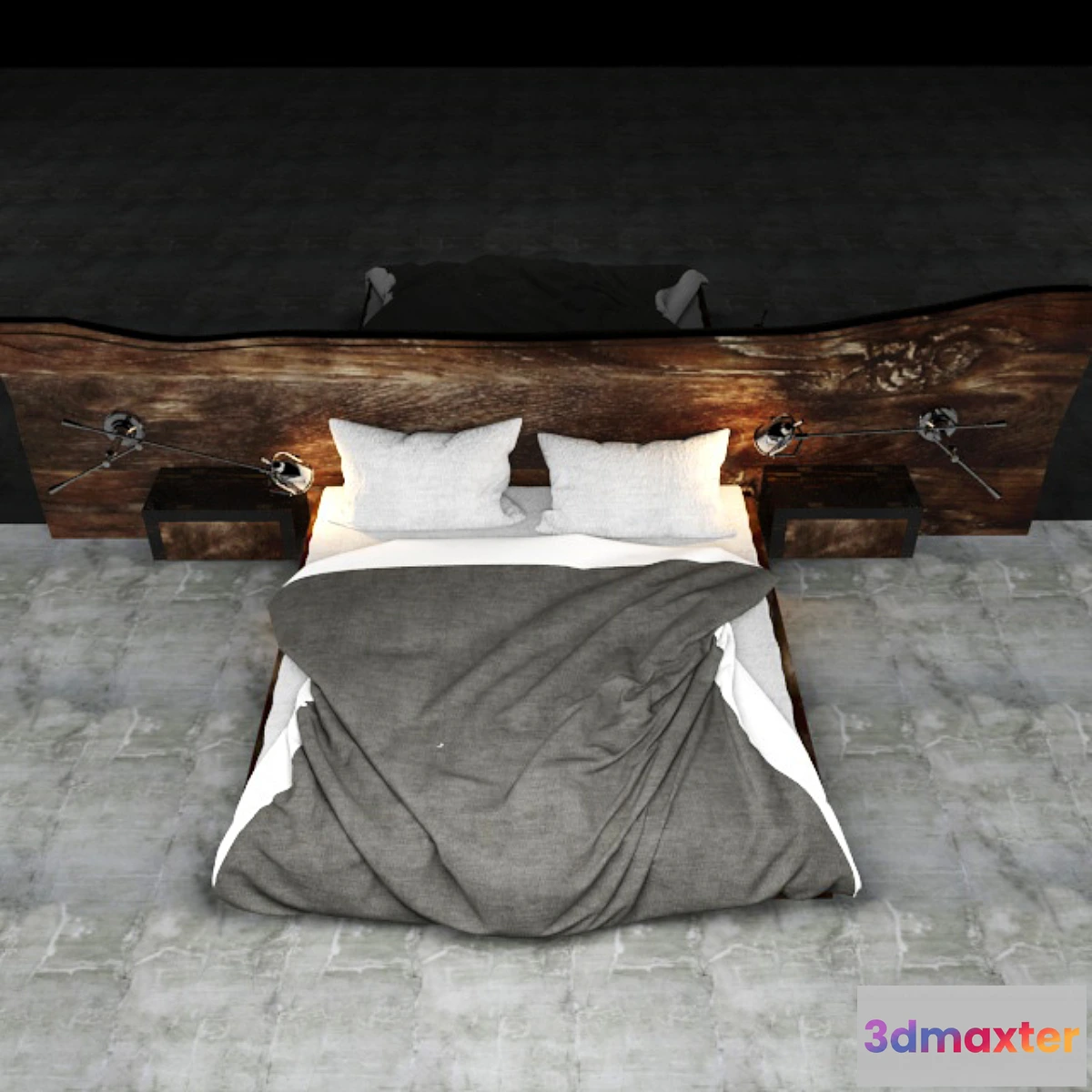 1277520 - Bed with wooden headboard 3D Max