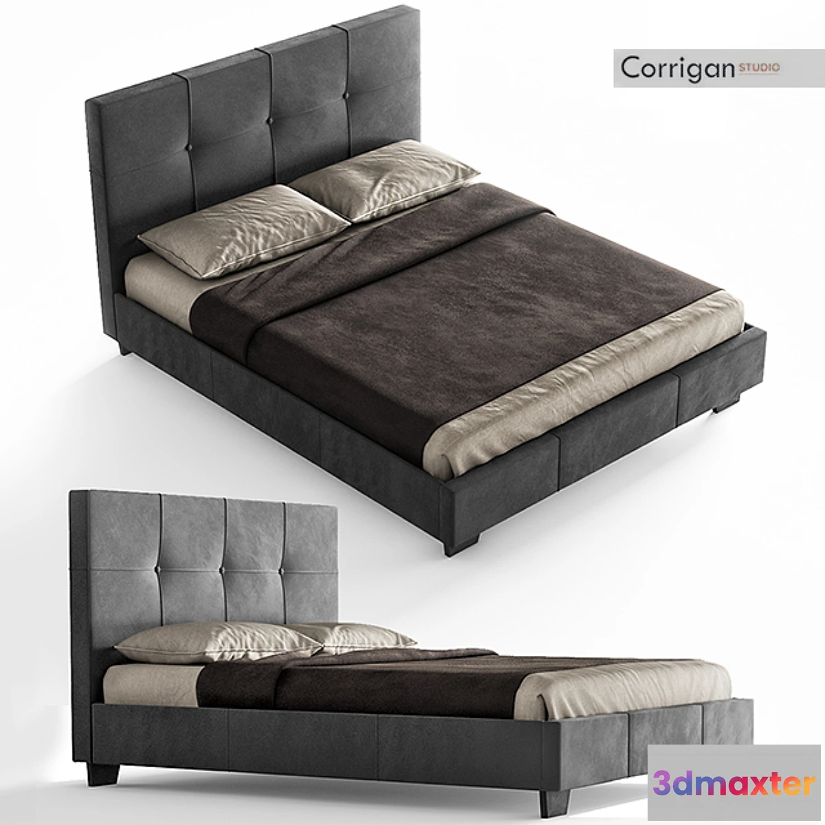 1278092 - Upholstered Platform Bed Corrigan Studio 3D Max