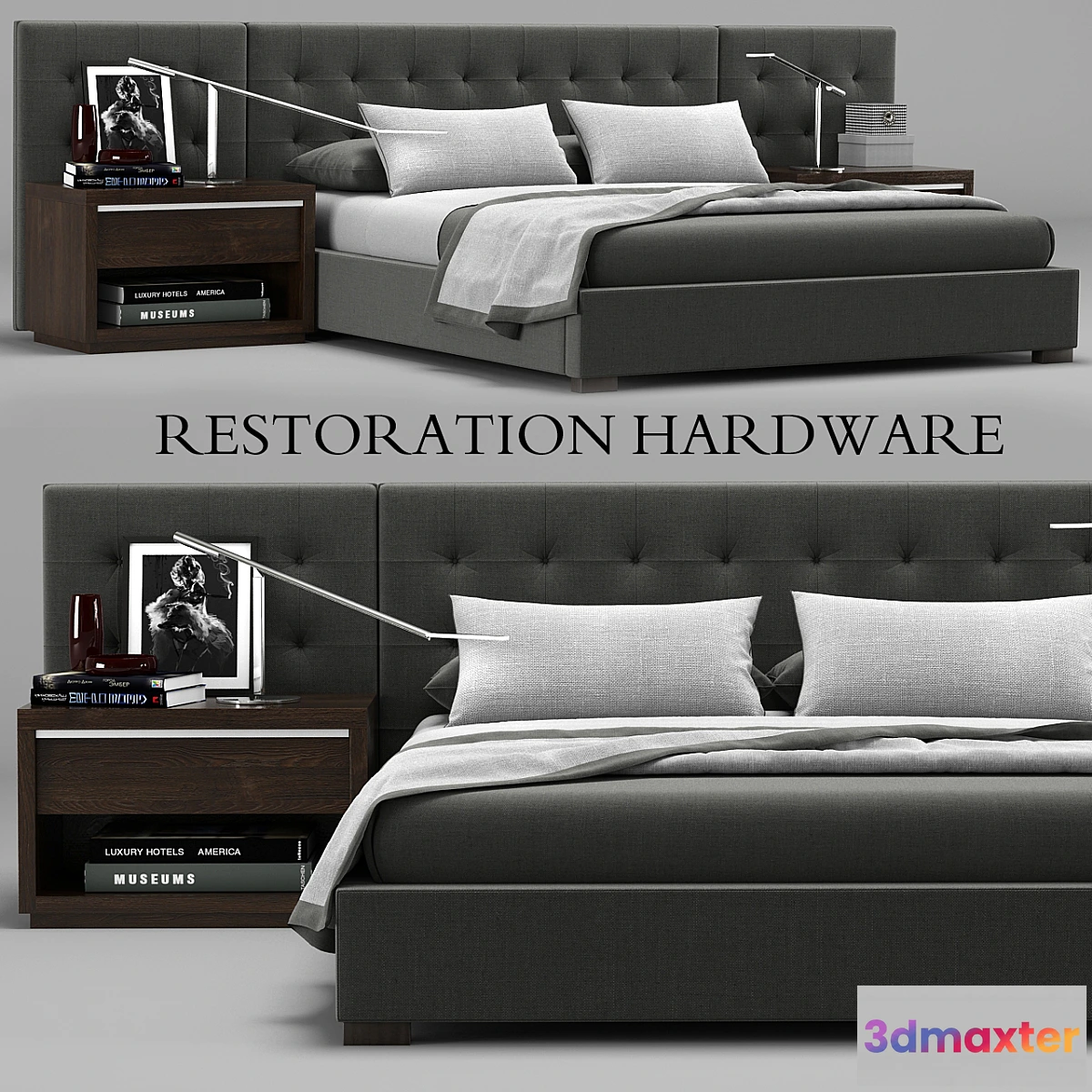 1285906 - RH Modern custom box tufted fabric hedboard bed 3D Max