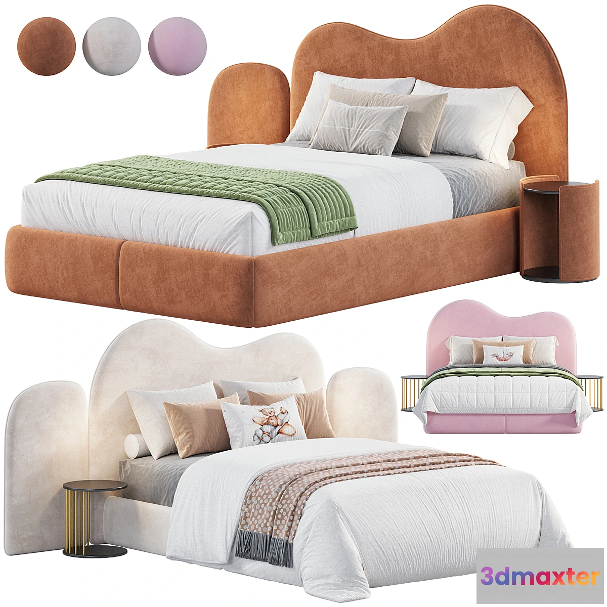 1298549 - Curved Bedhead Boucle bed 3D Max