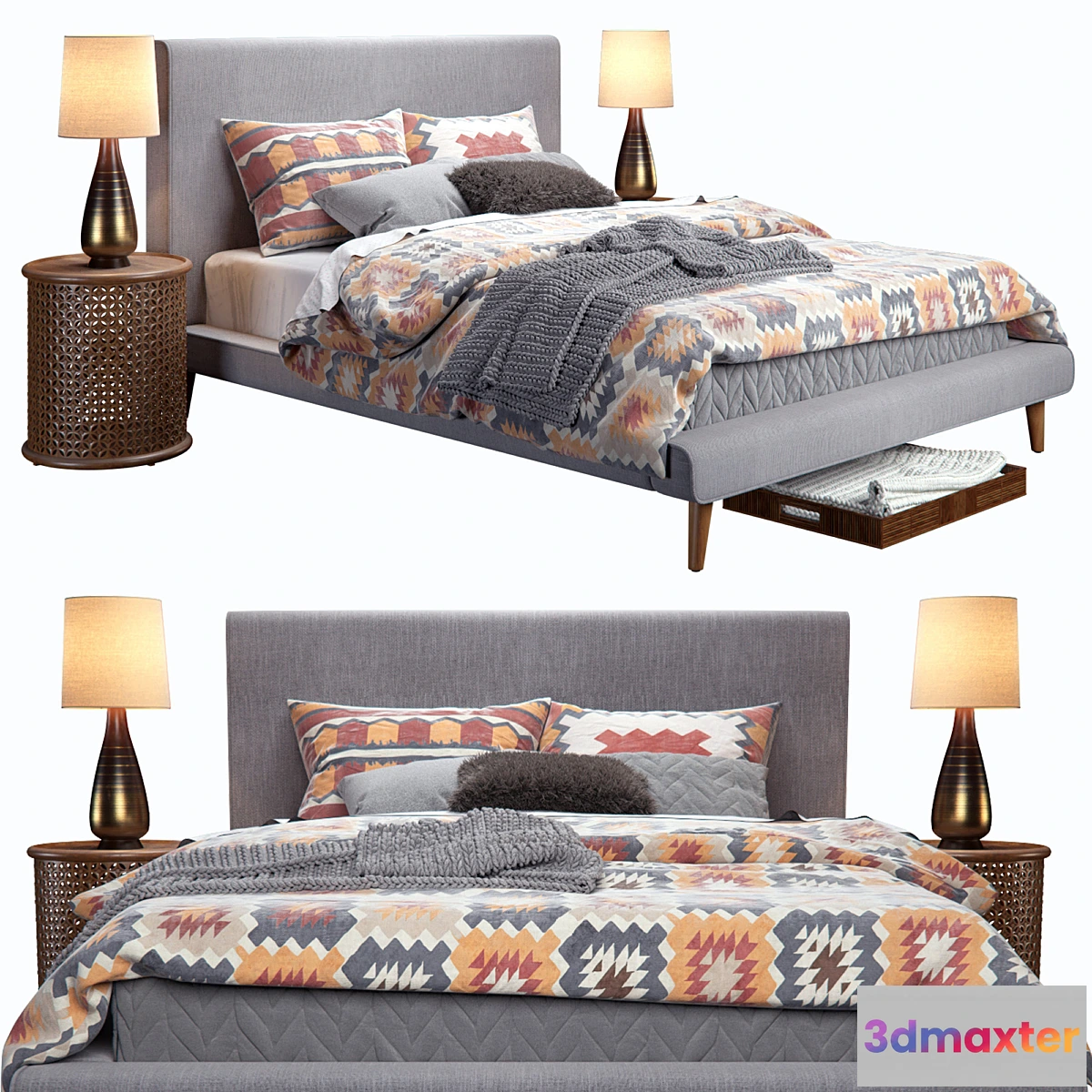 1325268 - West Elm Mod Upholstered Bed 3D Max