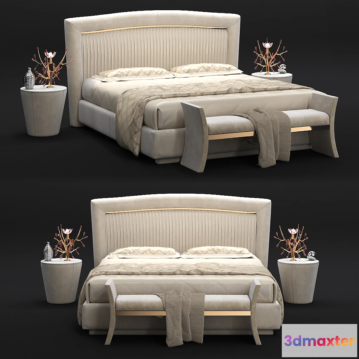 1331073 - Bed Portofino Plissè and couch RICHARD 3D Max