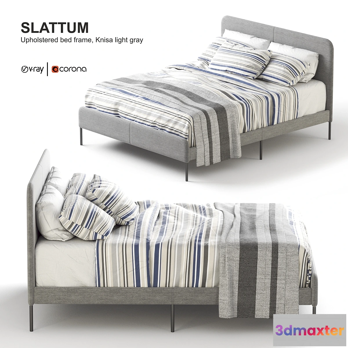 1335431 - Ikea SLATTUM Upholstered bed frame Knisa light gray. 3D Max
