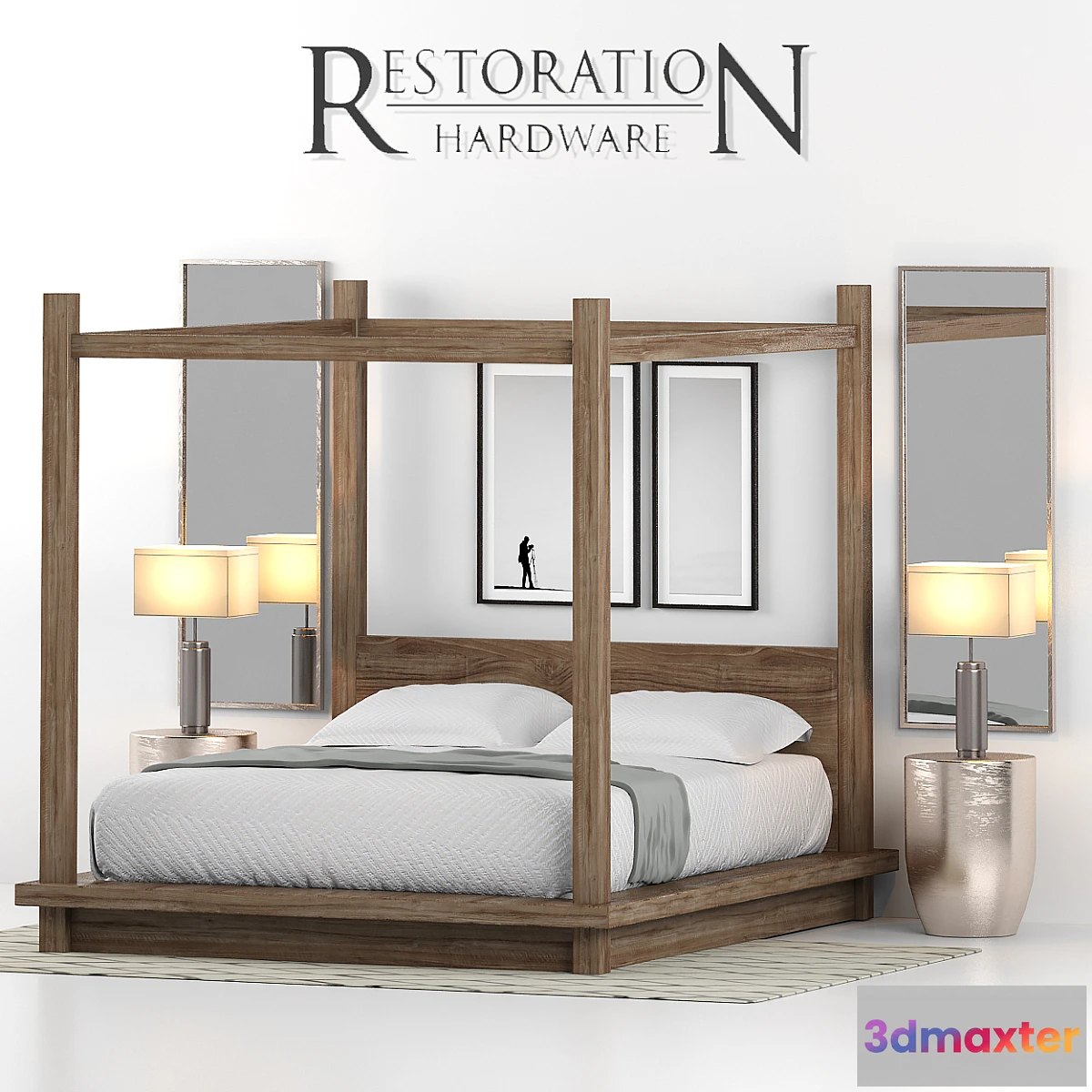 1339707 - RH RECLAIMED RUSSIAN OAK CANOPY BED 3D Max