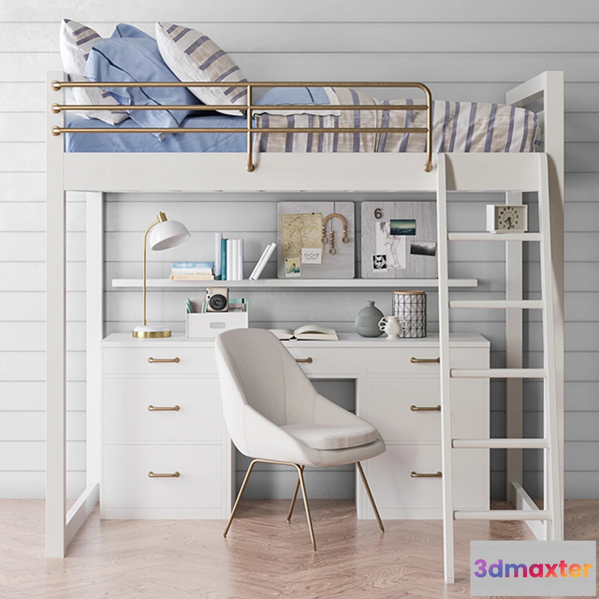 1340786 - Waverly loft desk bed set from Pottery Barn 3D Max