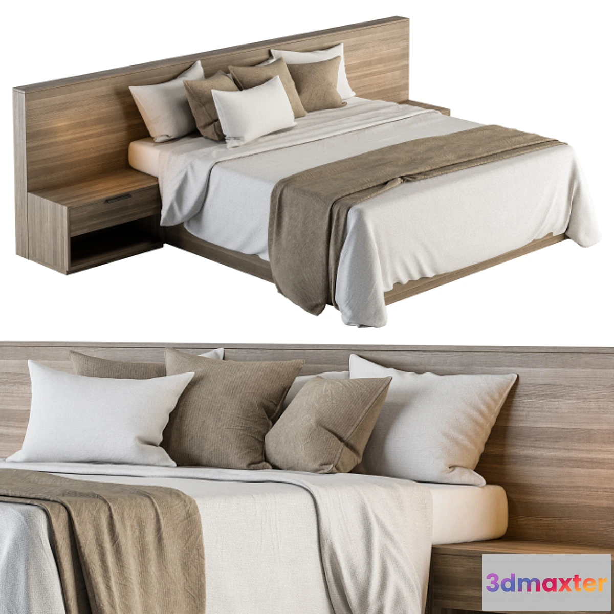 1341933 - Bed Set 11 - White and Brown 3D Max
