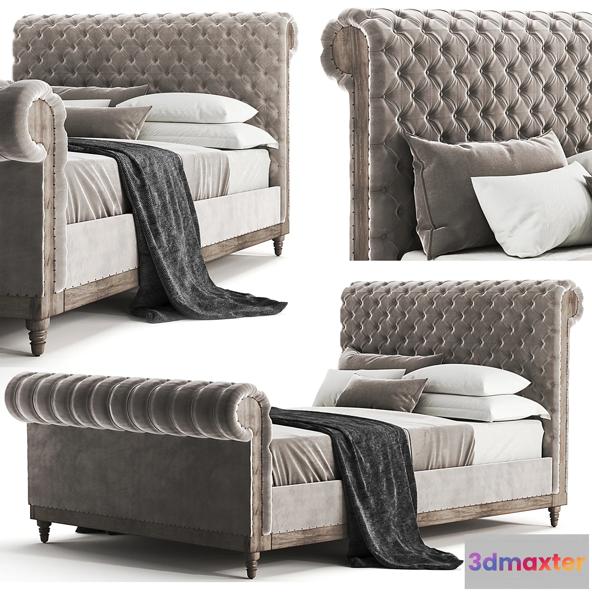 1353300 - RH Chesterfield Bed with footerboard 3D Max