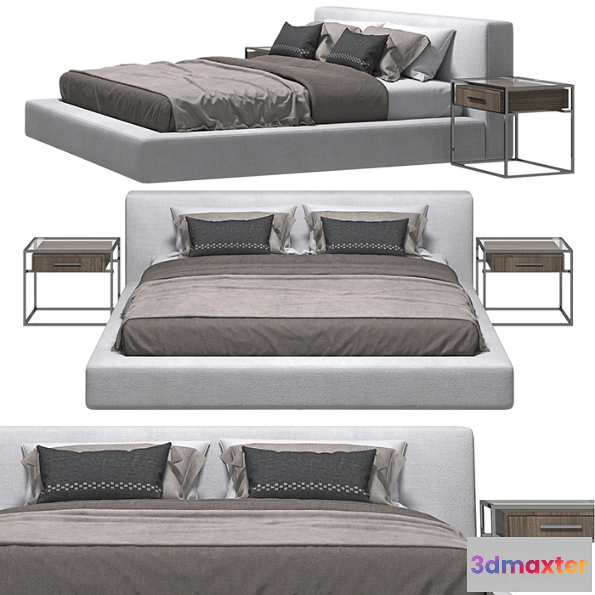 1403580 - RH - Cloud Platform Slipcovered Bed And Kennan Bedside Table 3D Max