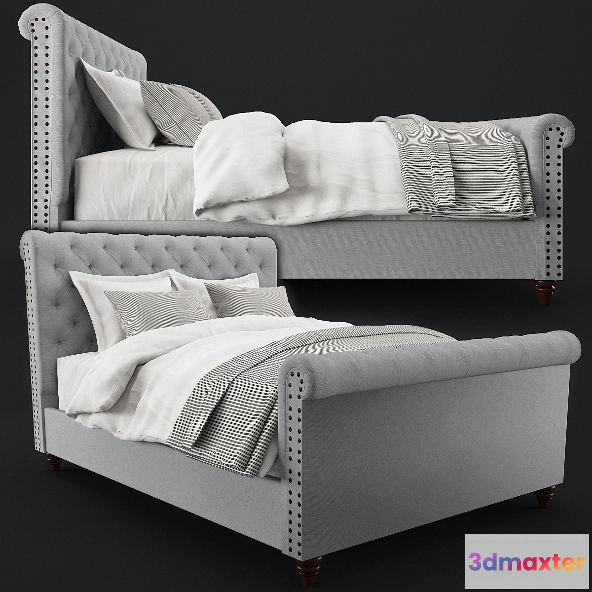 1404772 - Chesterfield Tufted Upholstered Bed With Footboard 3D Max