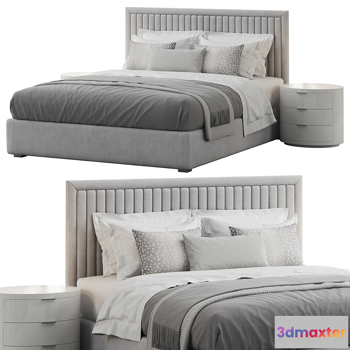 1411650 - Channel Tufted Headboard Pine Bed 3D Max
