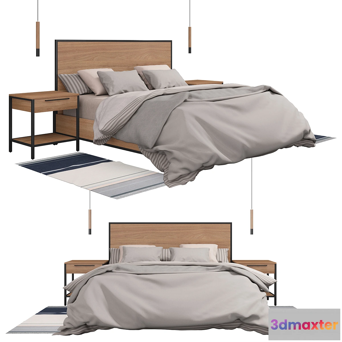 1431914 - James Walnut with Black Frame King Bed 3D Max