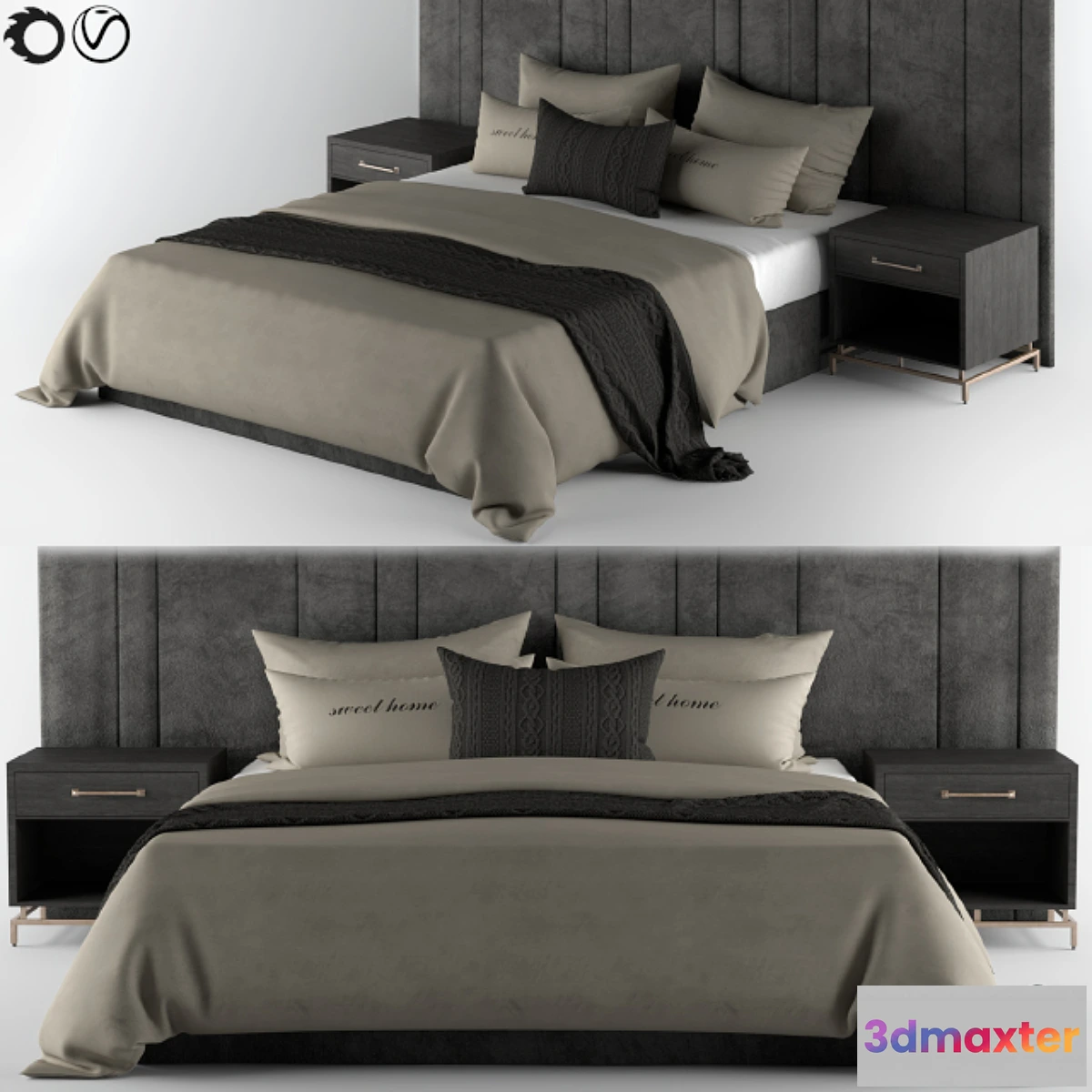 1439558 - Bed-Set Cream & Black 3D Max