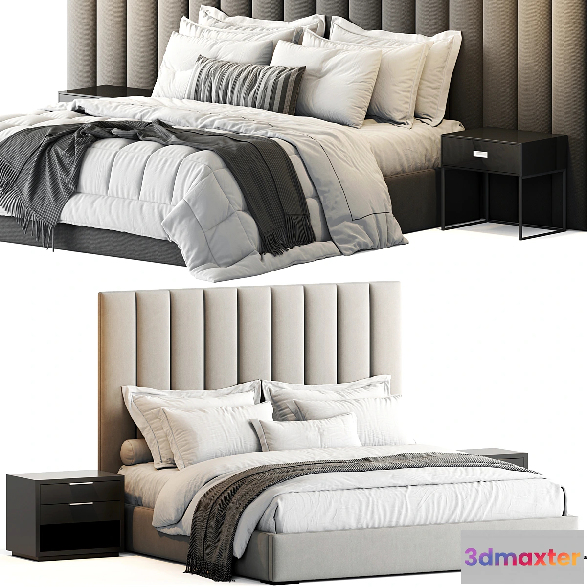 1446672 - RH Modena Vertical Channel Panel Fabric Platform Bed 3D Max