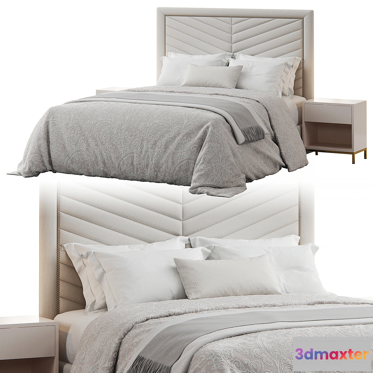 1448182 - Rhys II Dovetail Tufted Nailhead Headboard Bed 3D Max