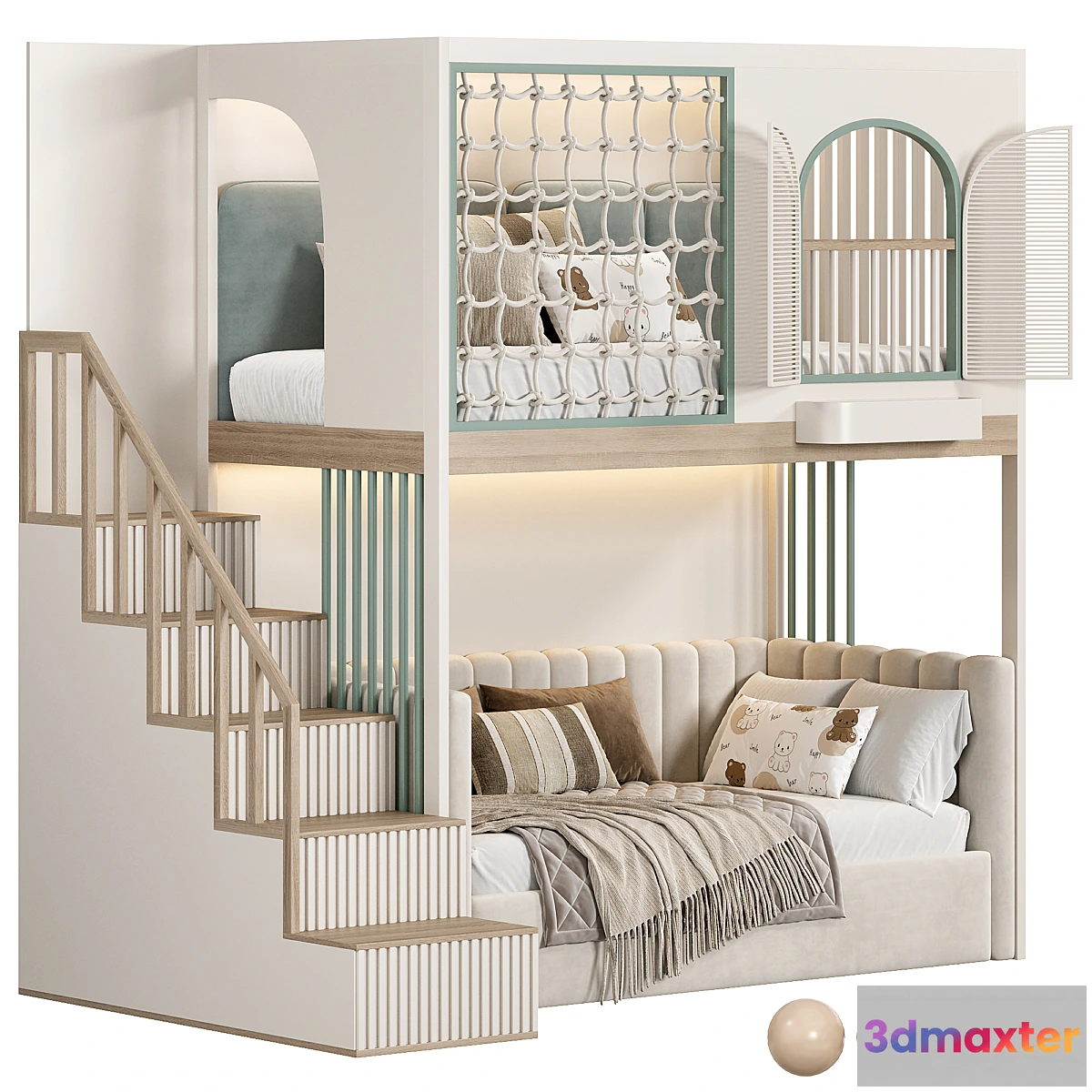 1450696 - Designer two-level bed Kids room 3D Max