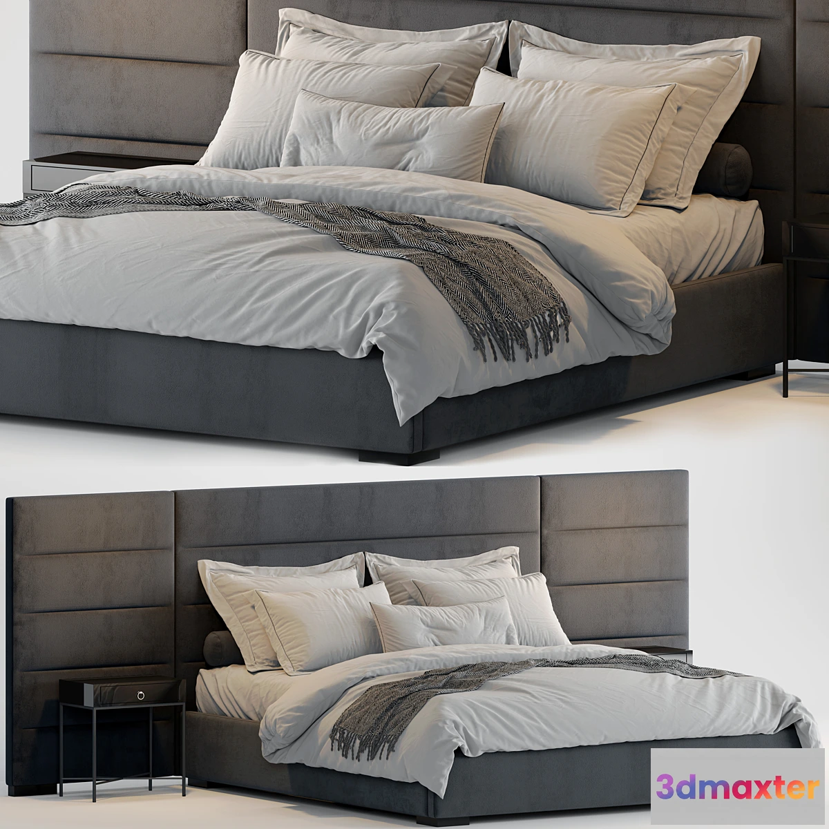 1452068 - RH Modena Horizontal Channel Panel Fabric Platform Bed2 3D Max