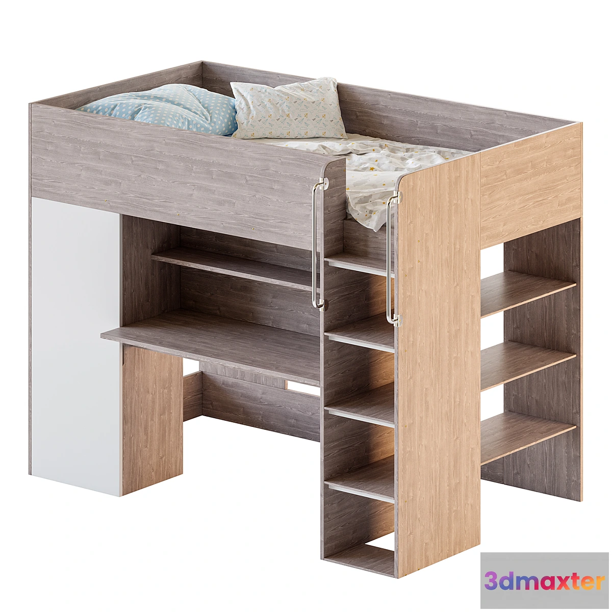 1452268 - Horizon King Single Loft Bed with Shelves 3D Max