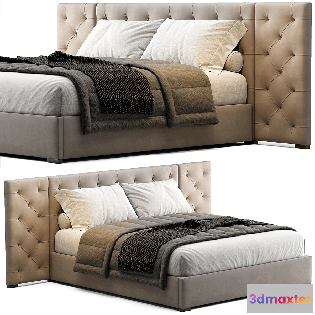 1452860 - Modena Fabric Diamond-Tufted Extended Bed 3D Max