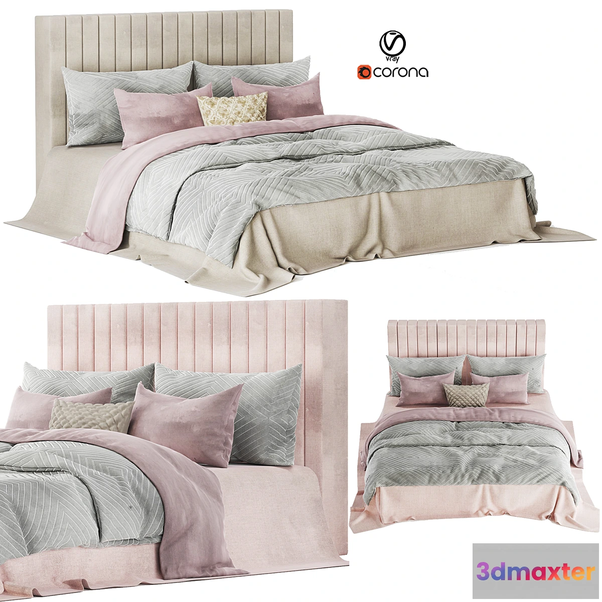 1455588 - light color and velvet bed set02 3D Max
