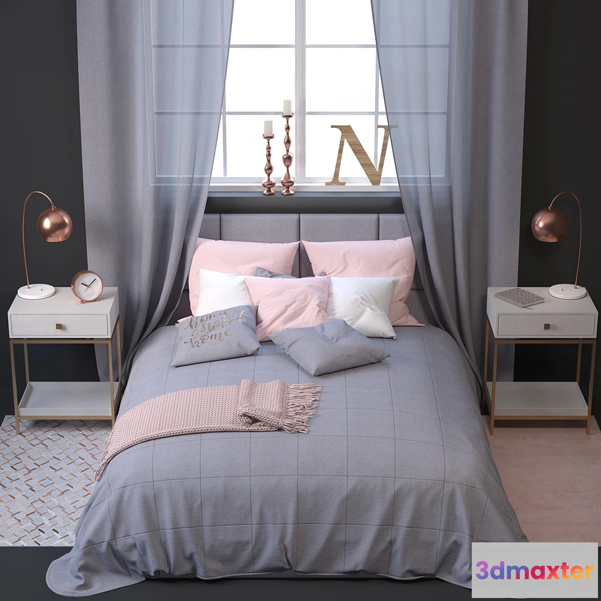 1462244 - Set of bed linen with decor 3D Max