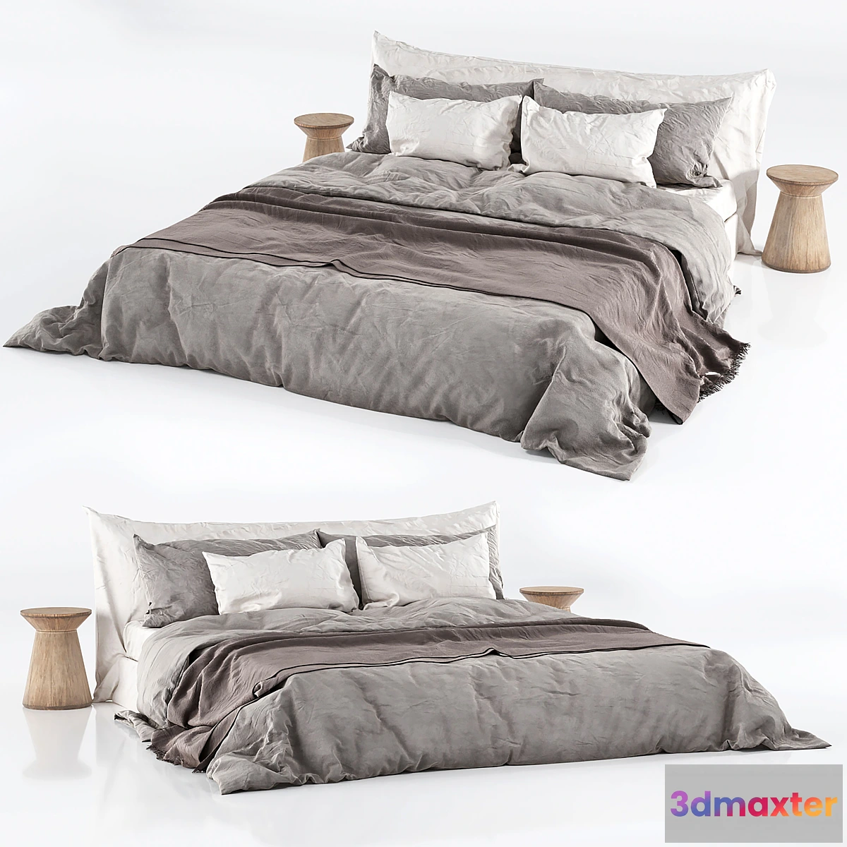 1465124 - Zara Home Linen Bedding on Cozy Bed 3D Max