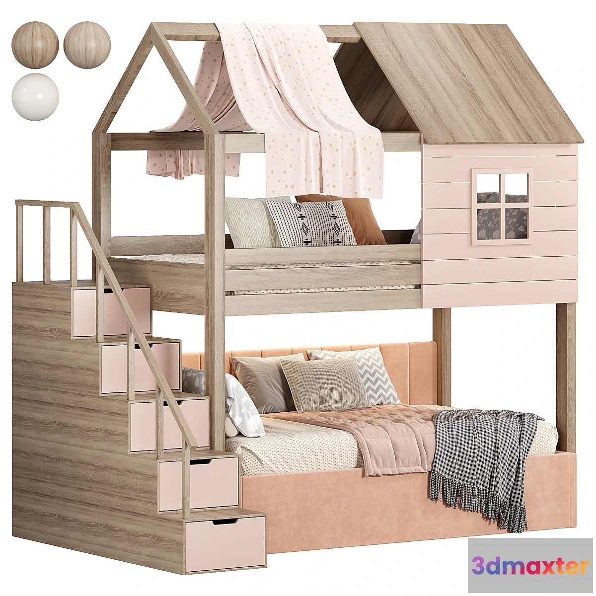 1466442 - Solid wood bunk bed for children 3D Max