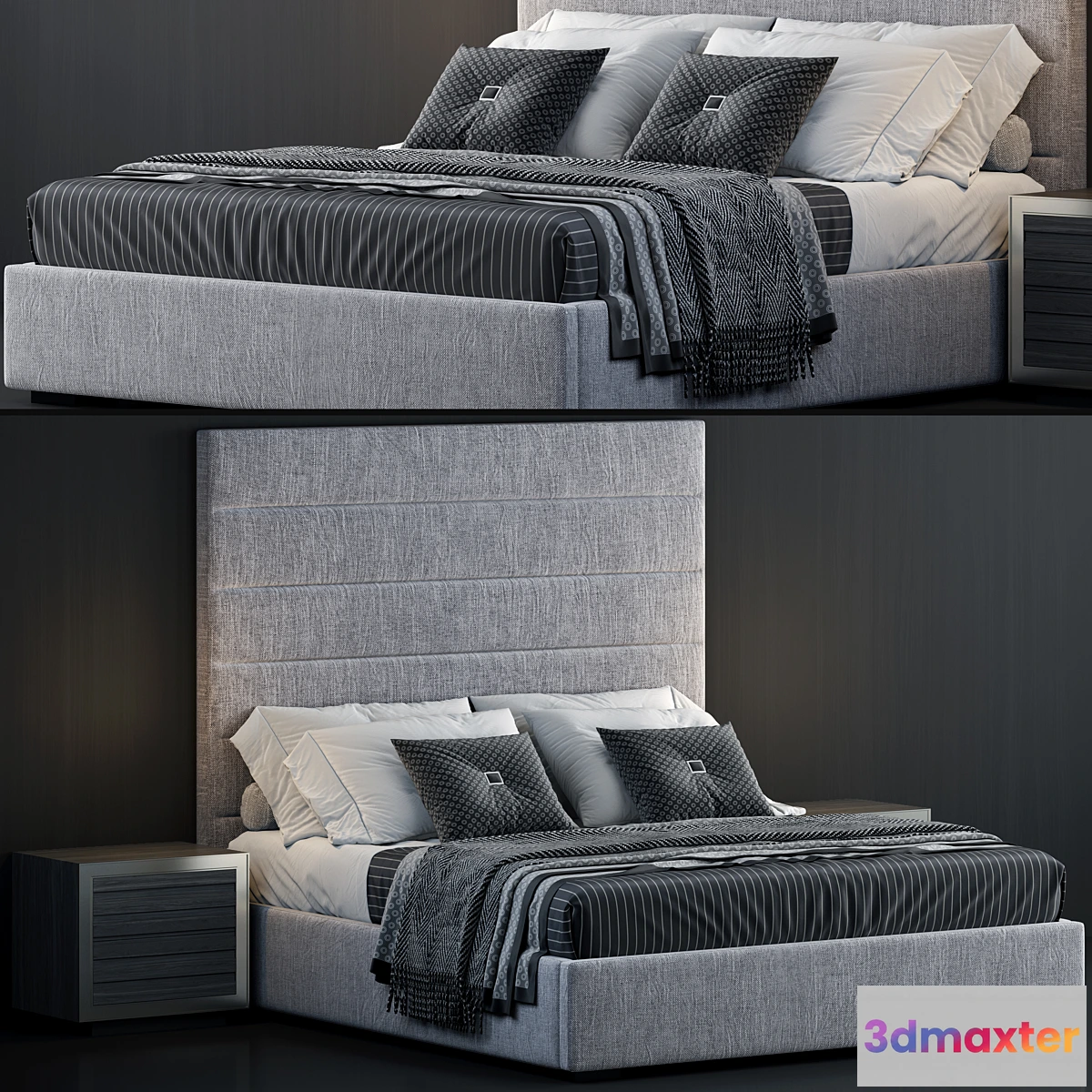 1471350 - RH Modena Horizontal Channel Panel Fabric Platform Bed 3D Max