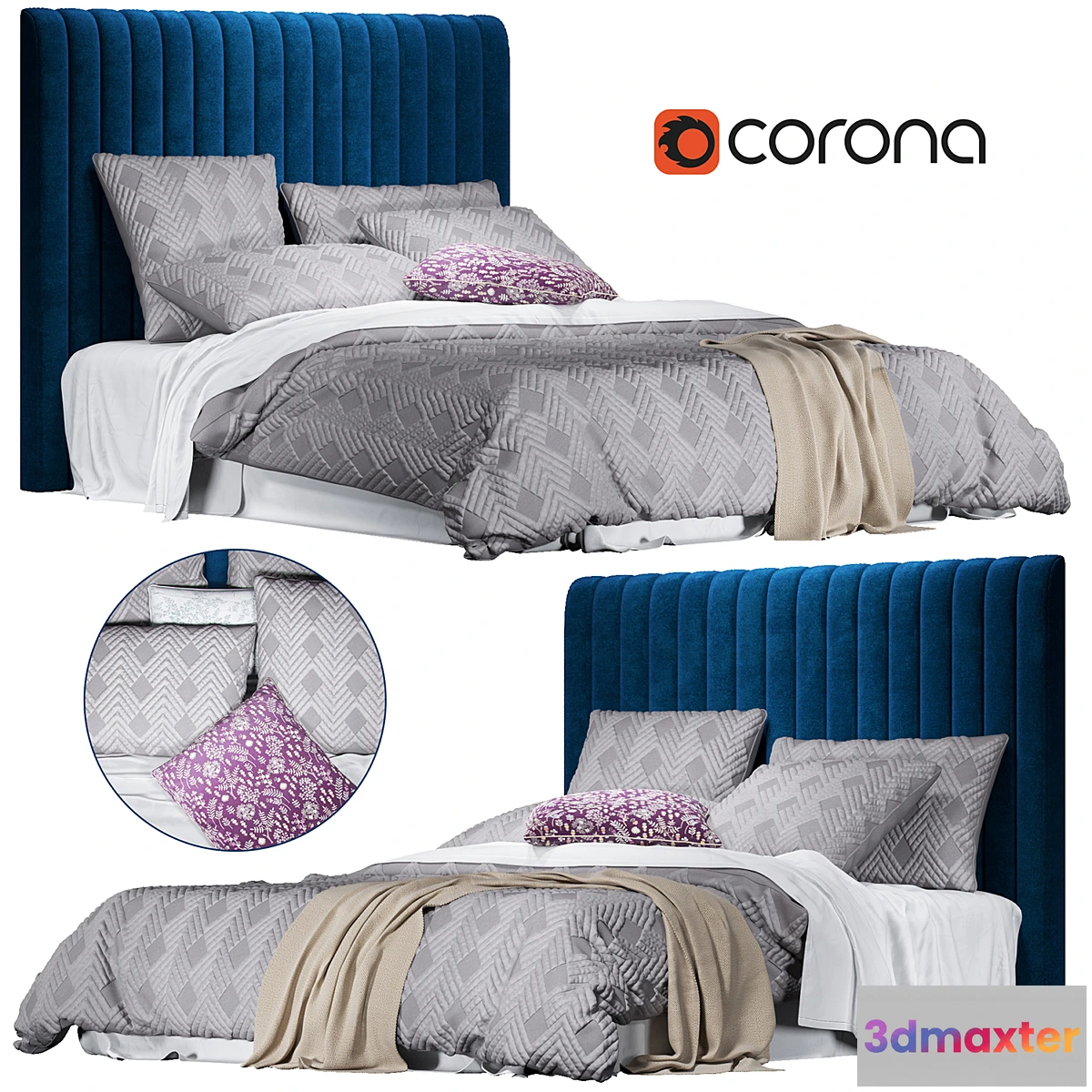 1472368 - Home Republic Soho Quilted Ash Quilt Cover 3D Max