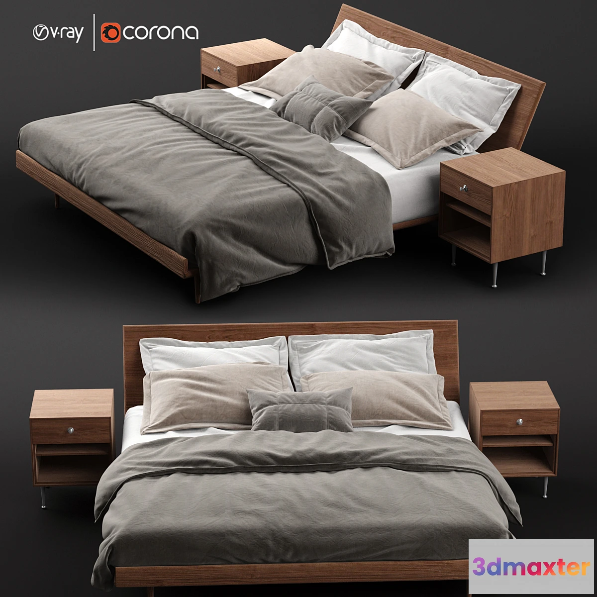 1478320 - Nelson Thin Edge King Bed with Bedside Table 3D Max