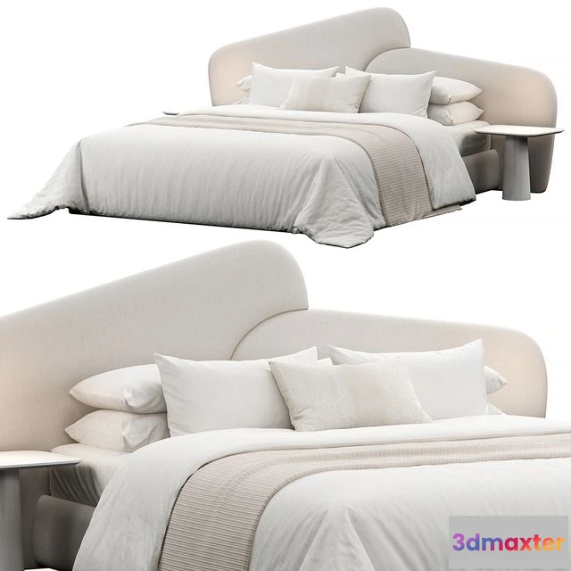 1543275 - Rounded Linen Upholstered Headboard Bed 3D Max