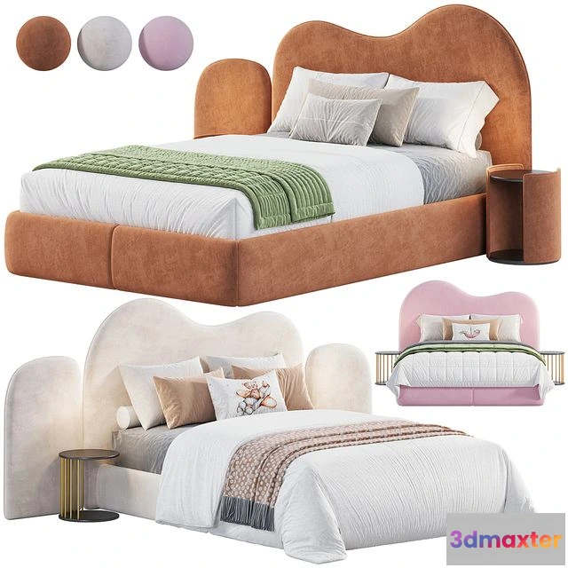 1551041 - Curved Bedhead Boucle bed 3D Max