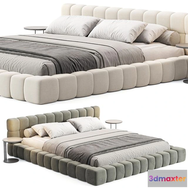 1555037 - Aurora Technical Fabric Contemporary Bed Frame Queen Size 3D Max