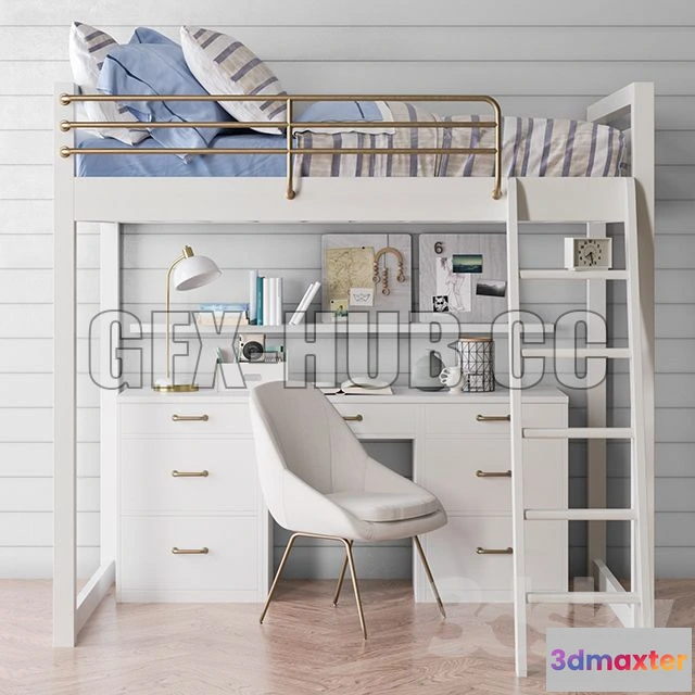 1556809 - Waverly loft desk bed set from Pottery Barn 3D Max