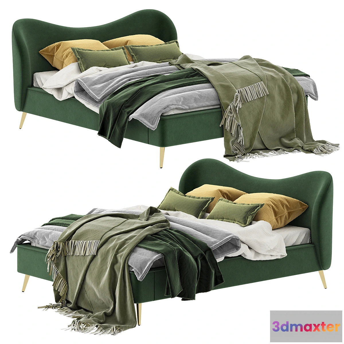 553759 - Made Kooper King Size Bed Laurel Green Velvet