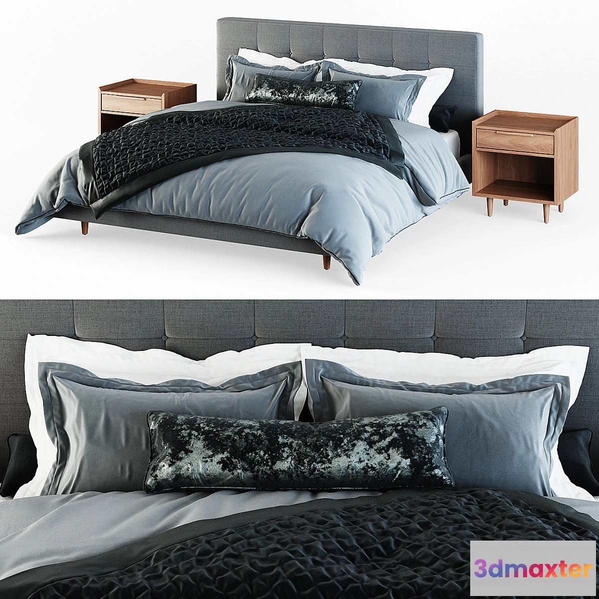 553975 - Tate King Upholstered Bed 45 “with Nightstands