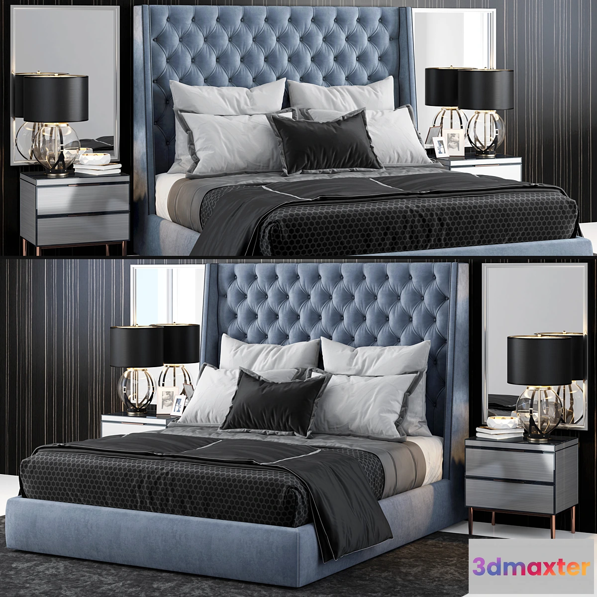 585622 - Sandringham Velvet Upholstered Winged Bed