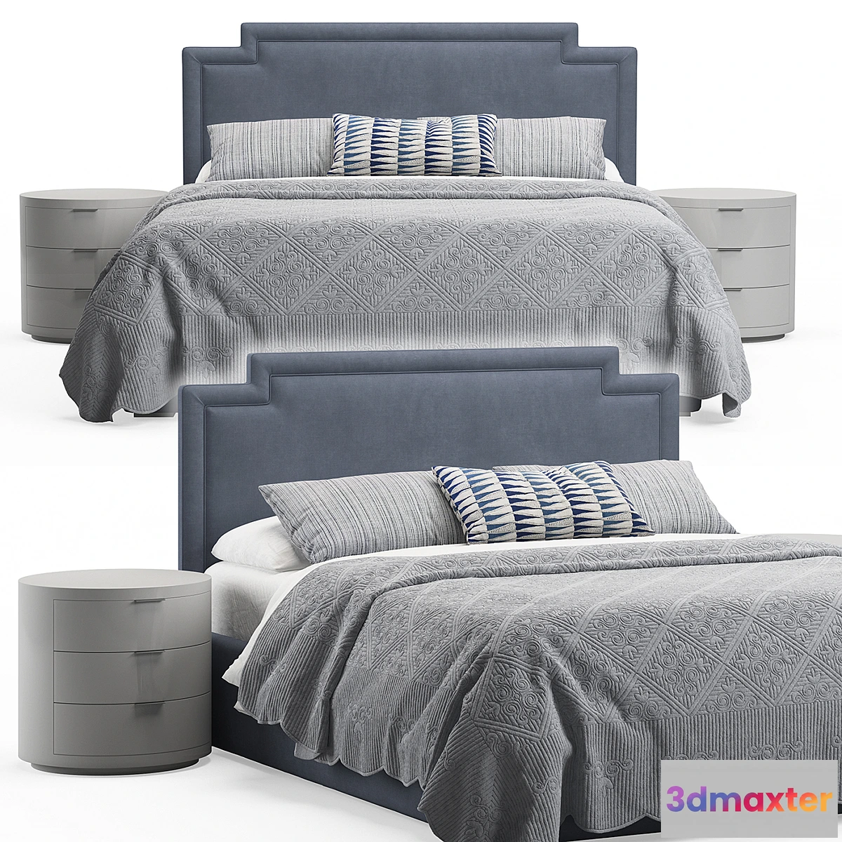 599169 - Insert Upholstered Headboard Bed with Quilt Blanket