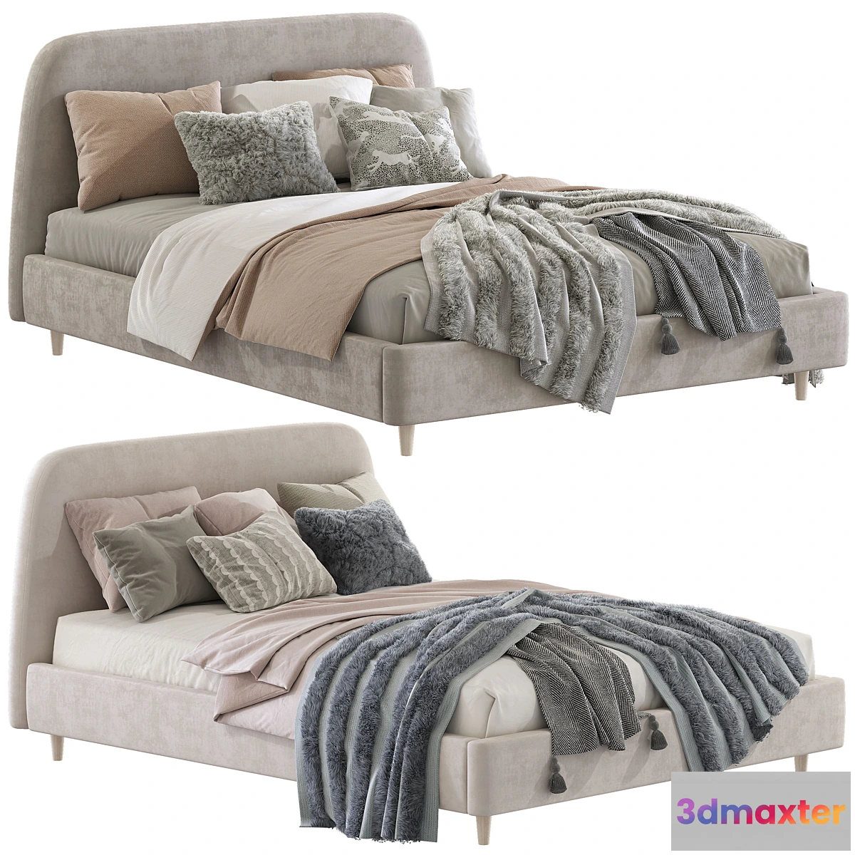 599627 - Bed Oatmeal Raelynn Upholstered Bed